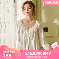 Dust Xi Sleeping Dress Woman Spring Summer Long Style Retro Palace Lace Sexier Sexy V Collar Long Sleeve Loose Sleepwear Princesss Home Residence Dress