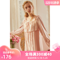Dust Xi Retro Palace Court Wind Sleeping Dress Woman Spring And Autumn Long Sleeve Family Residence Law Style Sweet And Princess Lace Knit Cotton Pyjamas