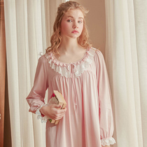Chenxi nightgown women spring and autumn cotton thin long sleeves sweet lace ruffles pink girl pure pajamas cute summer