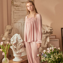 Pajamas female spring and autumn long sleeve trousers retro palace style home clothes very fairy sexy lace cute princess suit