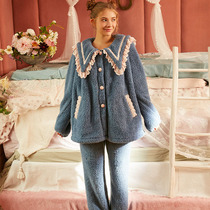Coral velvet pajamas women winter suits autumn and winter thickened warm flannel simple sweet can wear home clothes