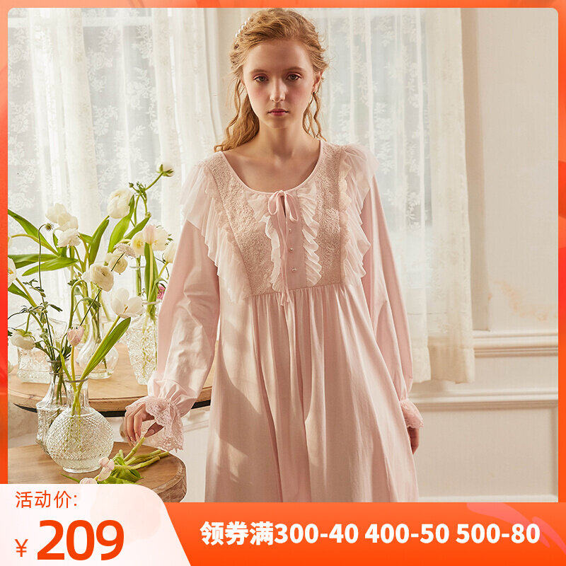 Dust Hee 2020 New Original Cotton Sleeping Dress Woman Spring And Autumn Long Sleeve Long Skirt Palace Court main wind sweet and beautiful pyjamas
