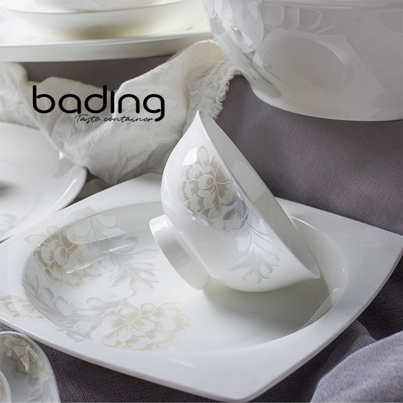 Fresh and elegant bone porcelain dinner plate Dish Basin Big spoon to eat Soup Noodle Bowl Hot And Cold Fried Vegetable Fish Pan Tabletop Cutlery