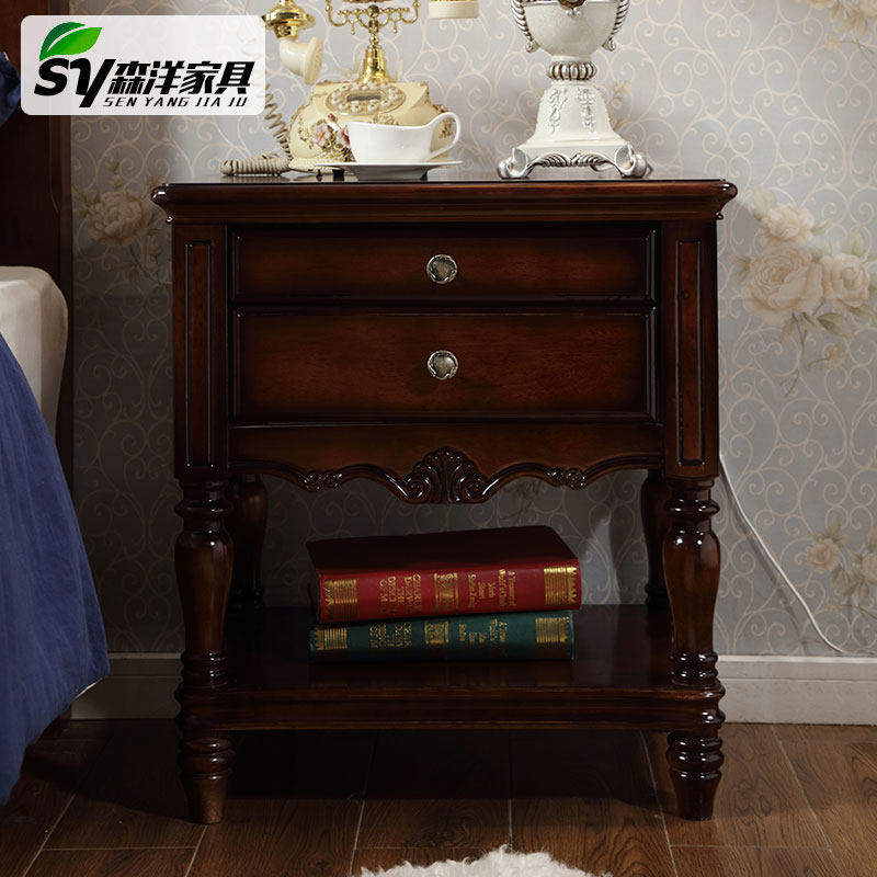 Classic American rustic antique old Roman column bedroom storage storage drawer size all solid wood bedside table