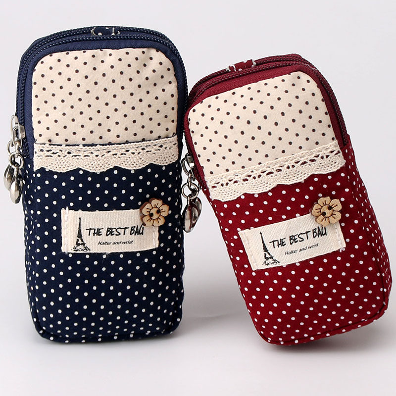 Children's elderly machine hanging neck mobile phone bag wallet female Japanese and Korean cute cotton cloth wrist coin pocket gift lanyard