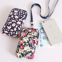 Single layer zipper hanging neck phone bag pure cotton cloth art female small number of children mid-aged mobile phone bag wrist zero wallet