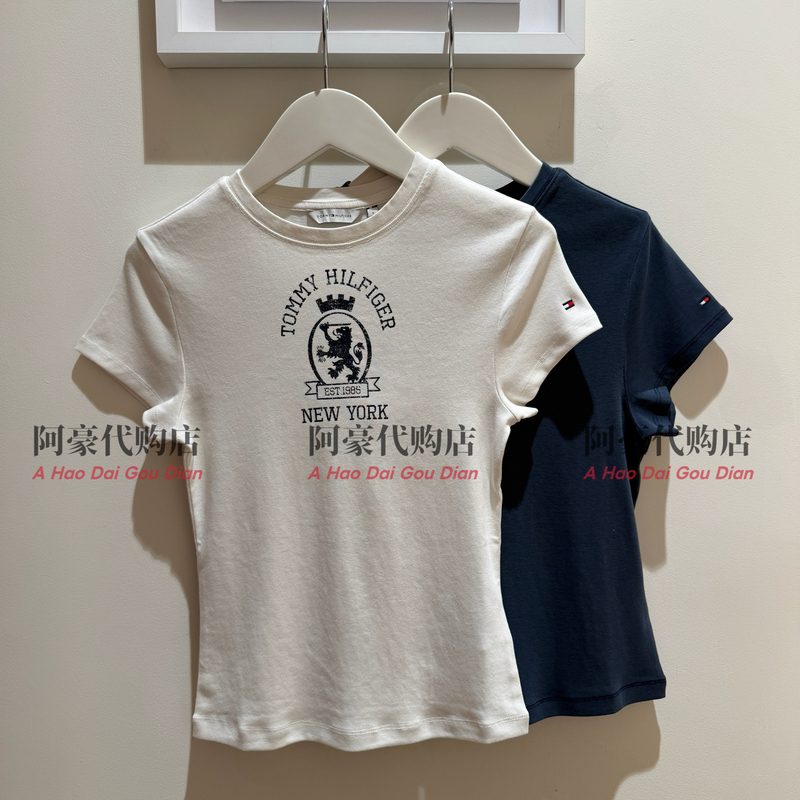 Tommy Hilfiger26 New Summer Style Women's Casual Printed Pure Cotton Slim-Fitting Short-Sleeved T-Shirt Ww50018