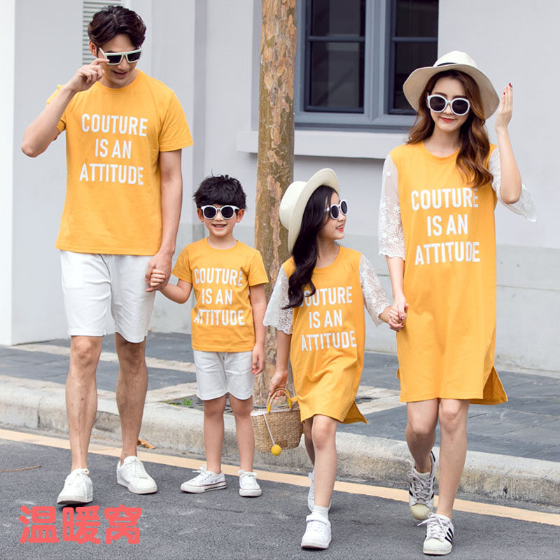 Western lace sleeves mother and daughter wear loose casual dress 2020 summer new father-daughter father-daughter father-son mother-child parent-child outfit tide