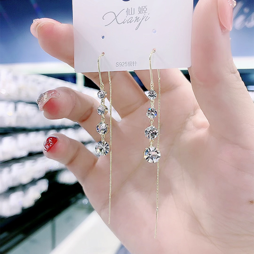 925 silver diamond ear necklace 2022 new wave personality summer style anti-allergy sweet and cool fashion simple ins earrings short