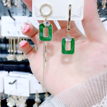 Tide cool personality irregular asymmetrical ab earrings for a long short black female pure silver needle ear