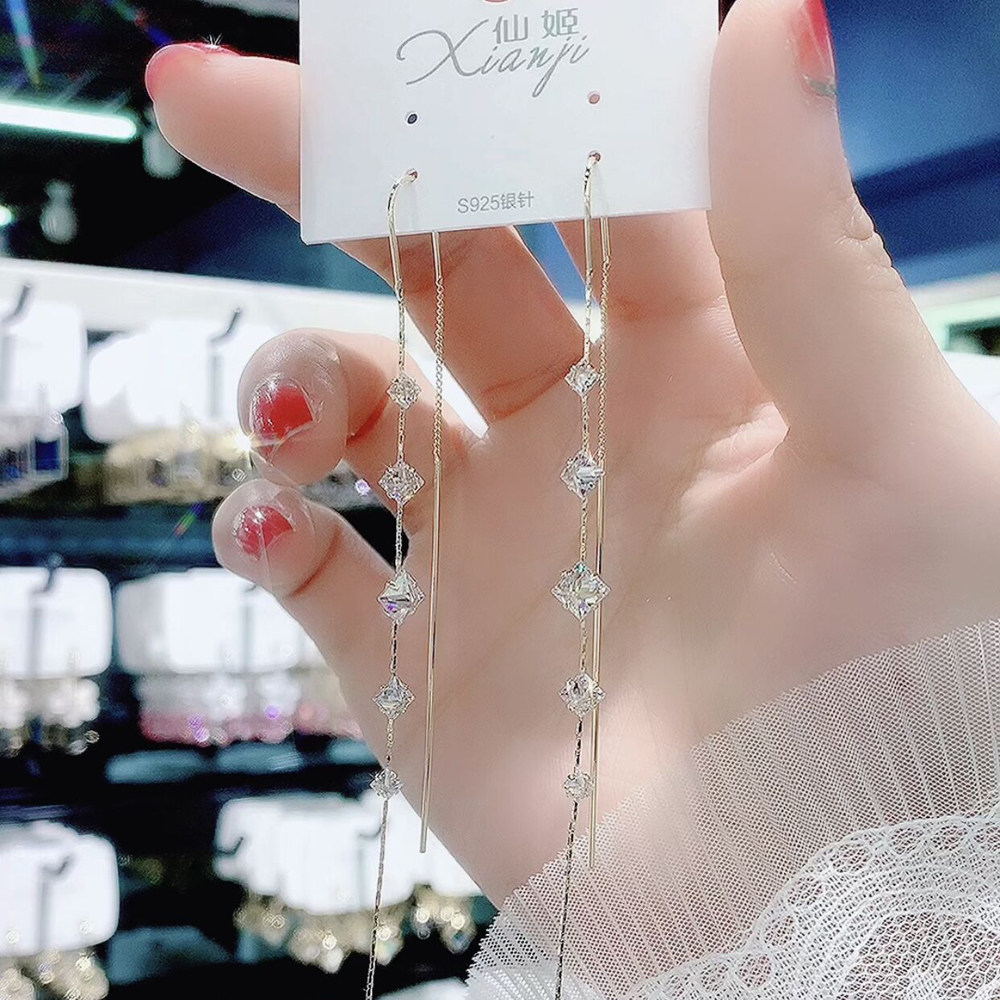 South Korea's Dongdaemun new diamond-encrusted temperament super fairy long earrings high-end super long tassel earrings earrings show a thin face