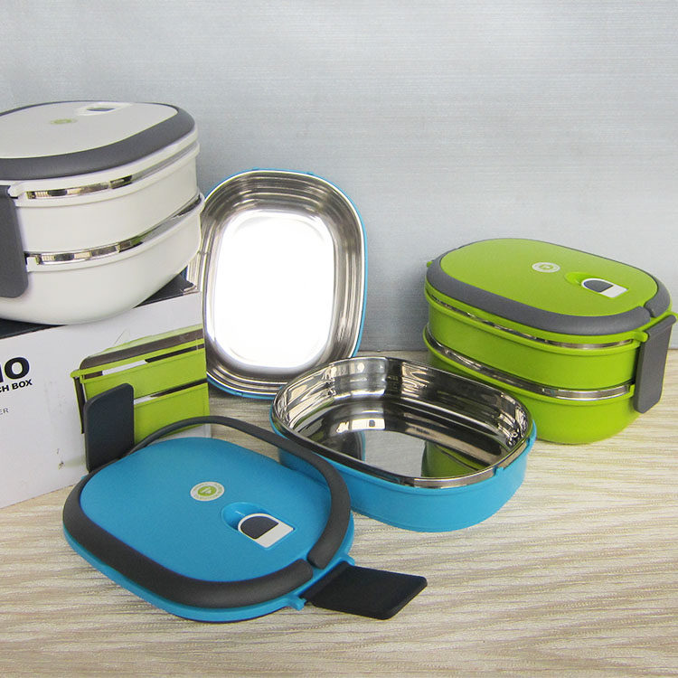 Double Layer Adult Stainless Steel Student Insulated Lunch Box Barrel Day Style Multilayer Children Lunchbox Portable chopstick spoon box