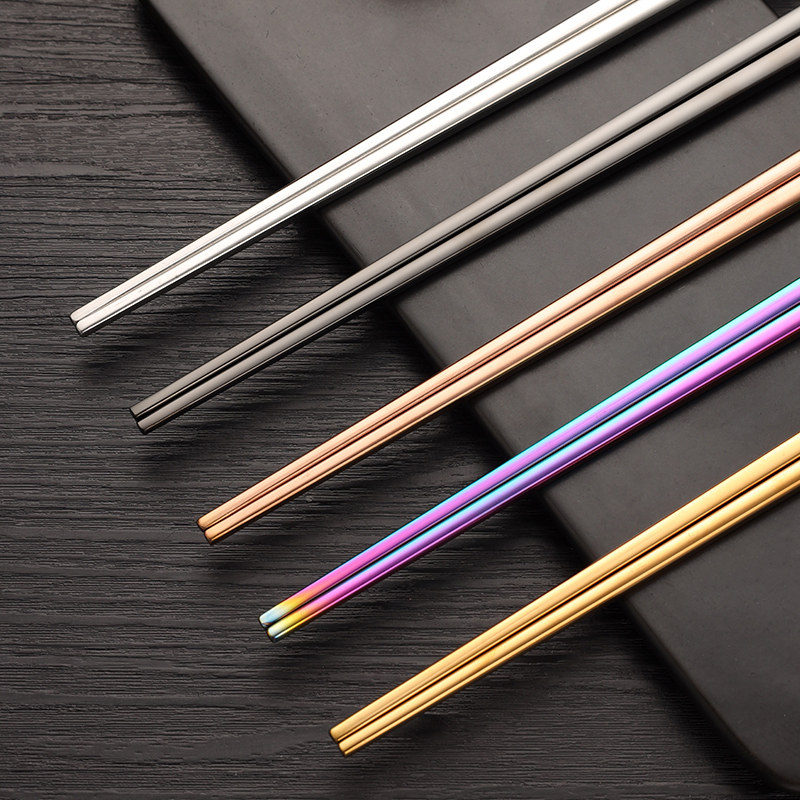 (5 Double Dress) 304 Stainless Steel Chopsticks Home Chopsticks Full Square Chopsticks Gold Rose Gold Black Dazzling Dining Room Commercial