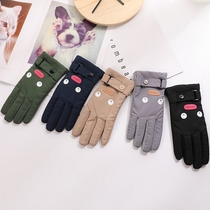 Korean winter children warm and velvet cute children cartoon mouth boy five finger gloves students thick