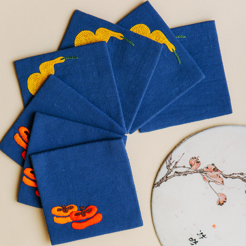 Hand embroidered diy material wrapped fabric tea towel coaster tea pad water absorbent cotton hemp Chinese Zen self-embroidered tea mat