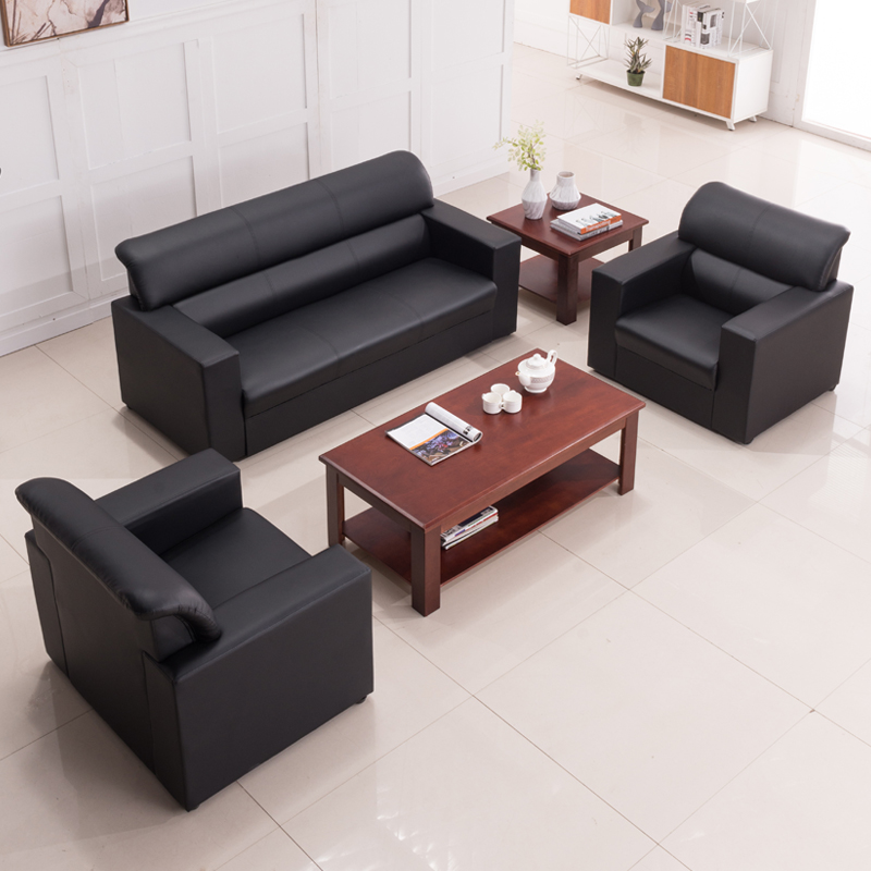 Office sofa simple modern leather reception area reception trio business office sofa coffee table combination