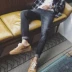 Xuân 2018 đơn giản mới cổ điển màu đen hoang dã Hàn Quốc xu hướng quần jeans nam quần lửng áo nam đẹp Cao bồi