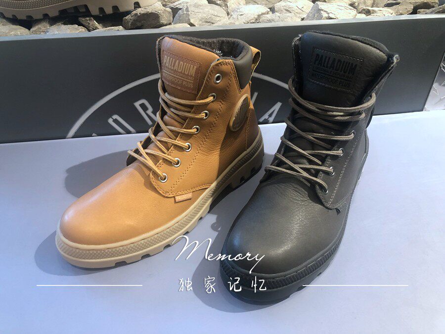 PALLADIUM Paladin men's high tube lace-up waterproof velvet warm casual leather shoes winter cotton shoes 05938