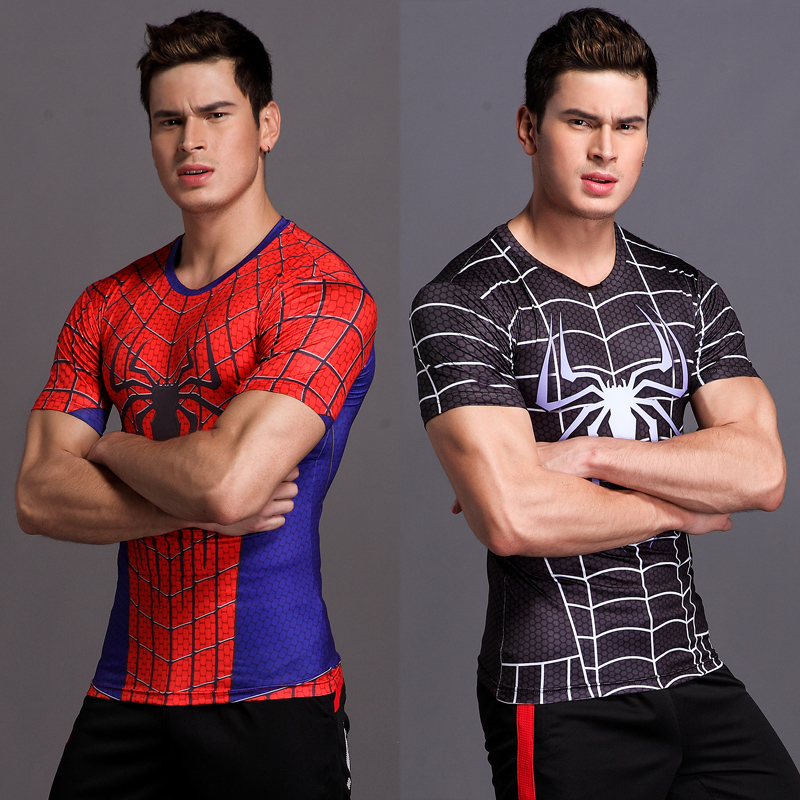 Avengers League Tight Fit American Captain Sport Short Sleeve Spider man bodybuilding Superman fitness men and women T-shirts