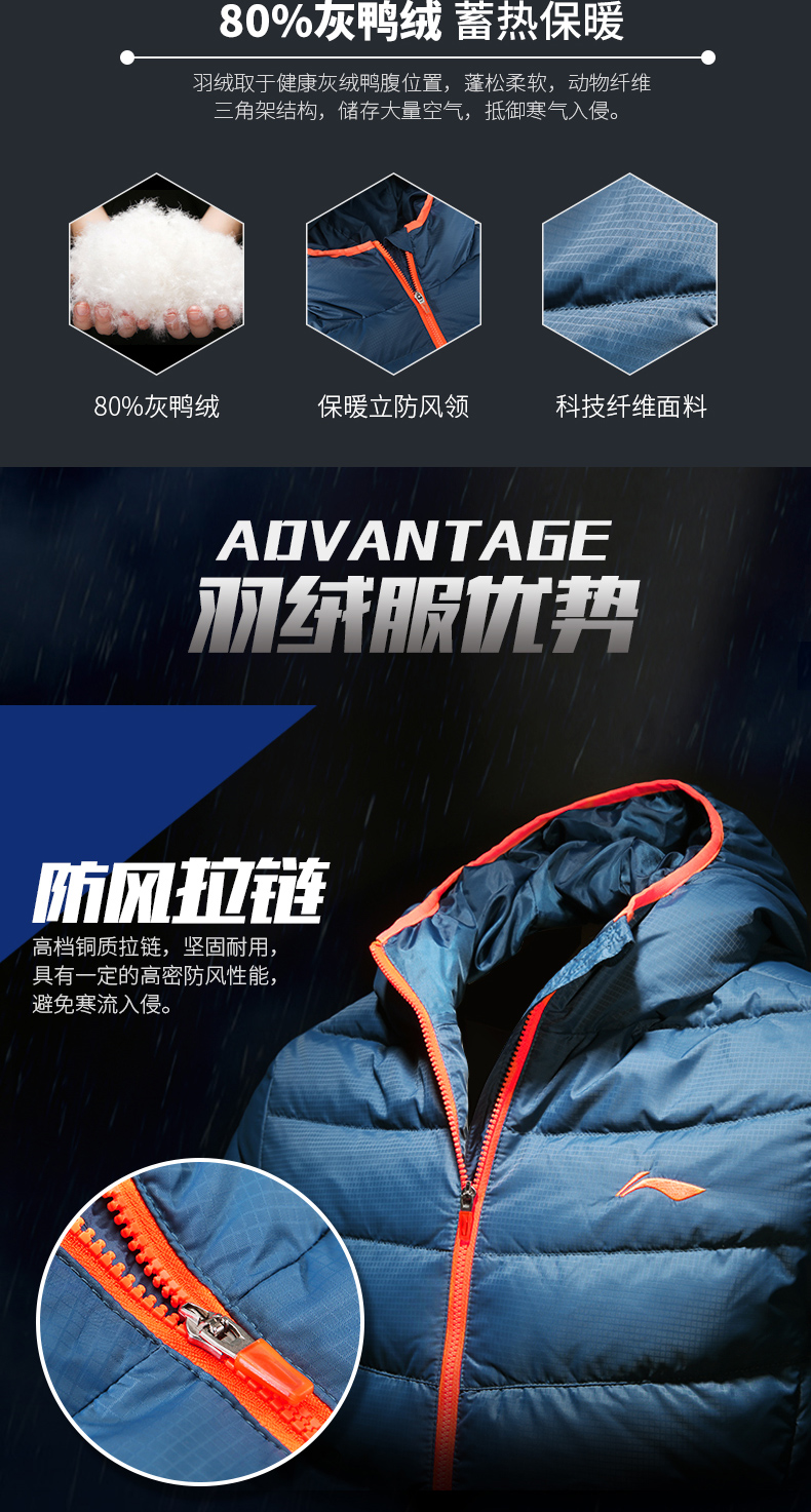 Li Ning xuống áo khoác nam mùa thu và mùa đông mới ấm mỏng quần áo mỏng cơ thể giản dị mui xe áo khoác thể thao ngắn áo phao đại hàn