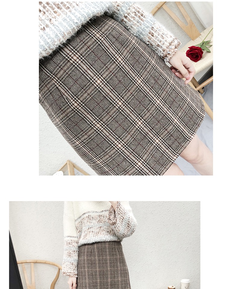 OC11 雅 宿 linh hoạt đi lại tính khí kẻ sọc len Một từ váy ngắn giảm béo ou18 X chân váy công sở chữ a