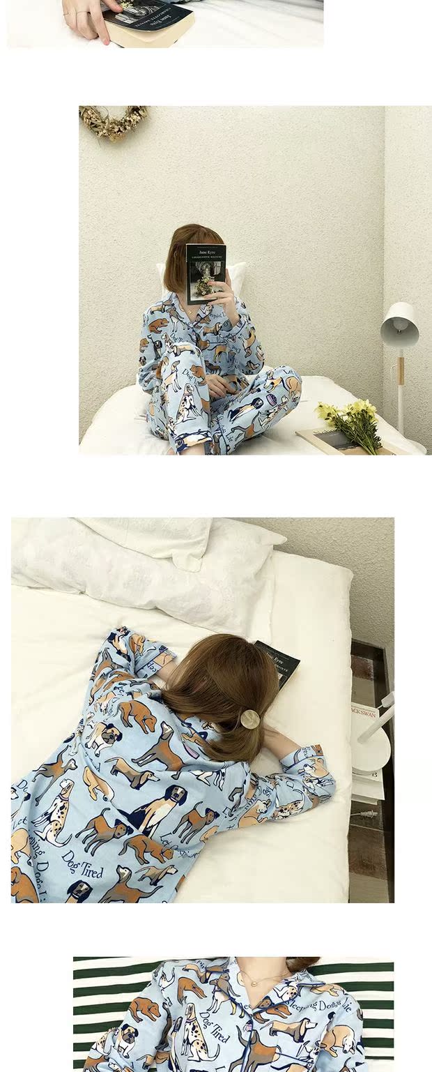 IC12 2018 mùa thu mới Hàn Quốc ngọt ngào in quần áo tại nhà bộ đồ ngủ cotton đặt ou74 SS đồ bộ mặc nhà cao cấp