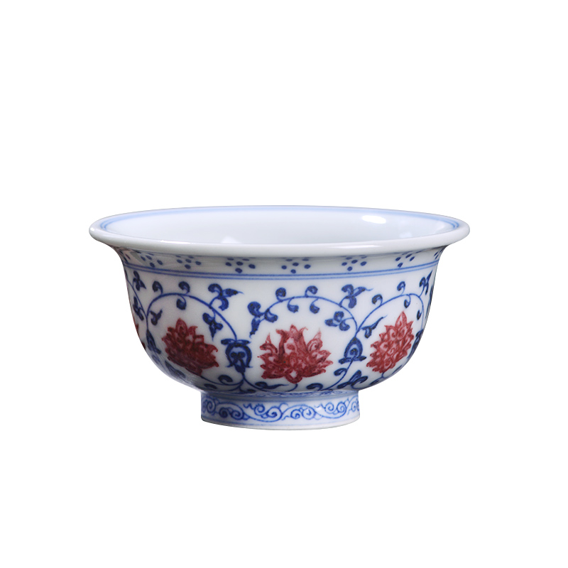 Jingdezhen ceramic all hand - made imitation Ming yongle blue tie up branch pressure hand master of kung fu tea tea tea cup