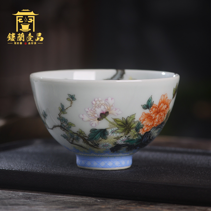 Jingdezhen ceramic all hand - made pastel wall peony master cup kung fu tea sample tea cup single cup tea cup