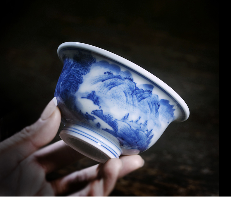 Jingdezhen blue and white maintain all hand - made tea tea master kung fu ceramic cup bowl individual special single CPU