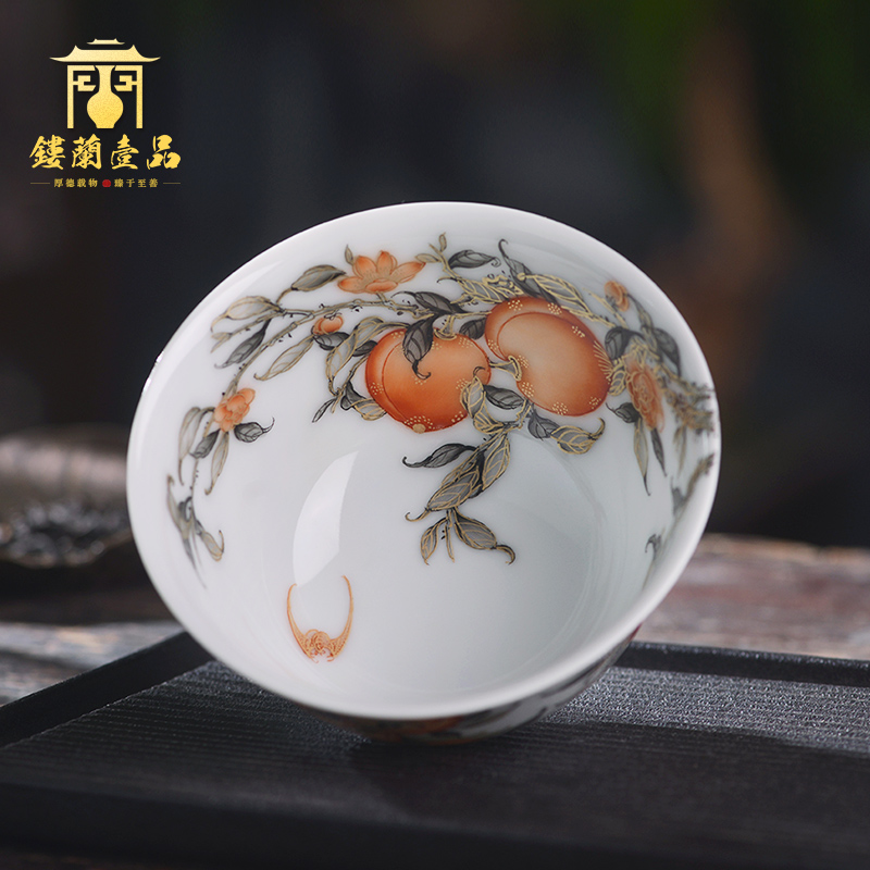 All hand - made paint nine peaches five bats alum red ink in the masters cup of jingdezhen ceramic tea set a single cup of tea cup kung fu