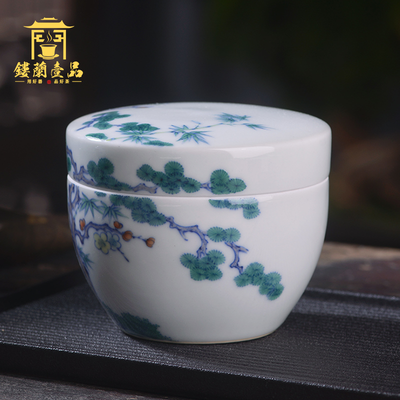Jingdezhen ceramic all hand - made color bucket, poetic caddy fixings small warehouse up tea box storage moistureproof jar