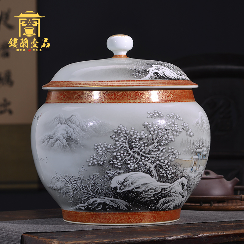 Jingdezhen ceramic manual color ink paint a snow did receive wake receives domestic tea caddy fixings seal