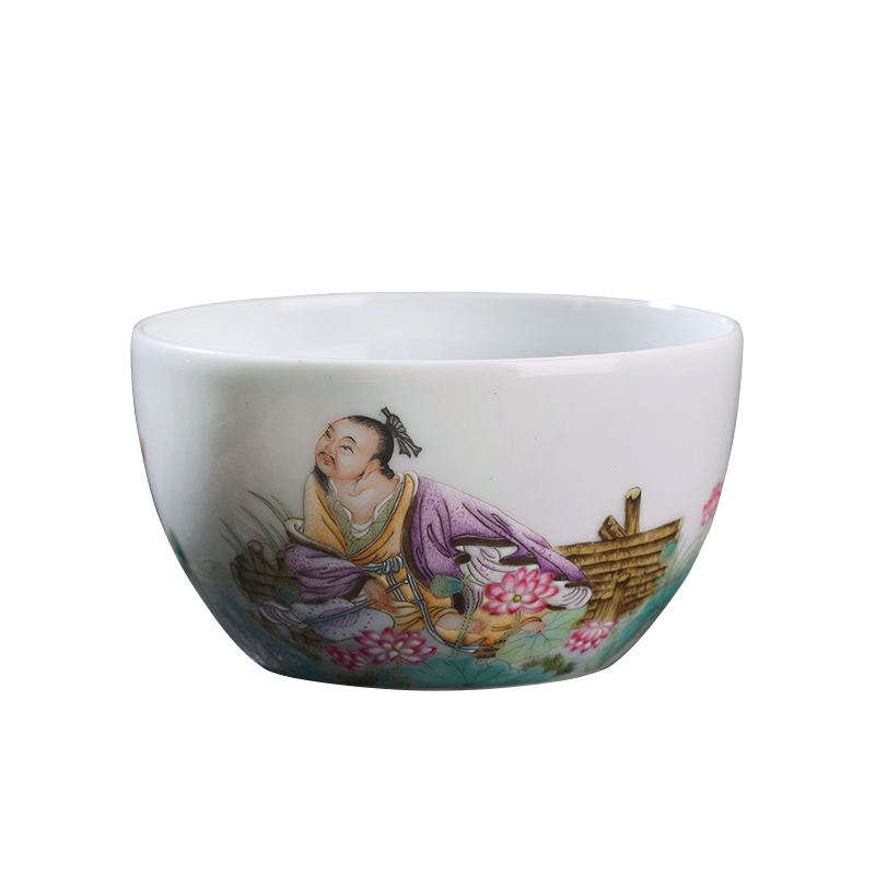 Jingdezhen ceramic all hand - made pastel YuanMing oi - Lin poetry masters cup kunfu tea, individual large single CPU