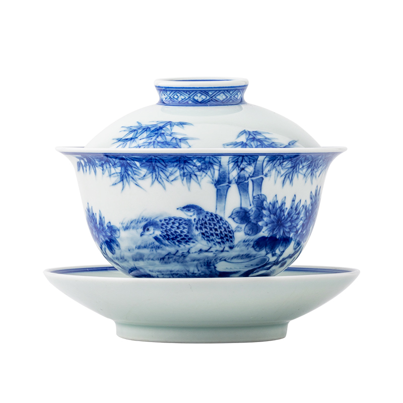 Jingdezhen blue and white maintain ceramic painting of flowers and three only a single large household kung fu tea tea bowl cups tureen