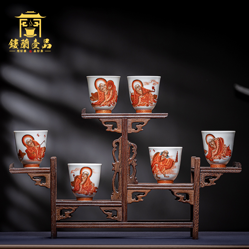 Hand - made heavy industry alum red paint 18 arhats master cup cup of jingdezhen ceramic tea sets single cup home