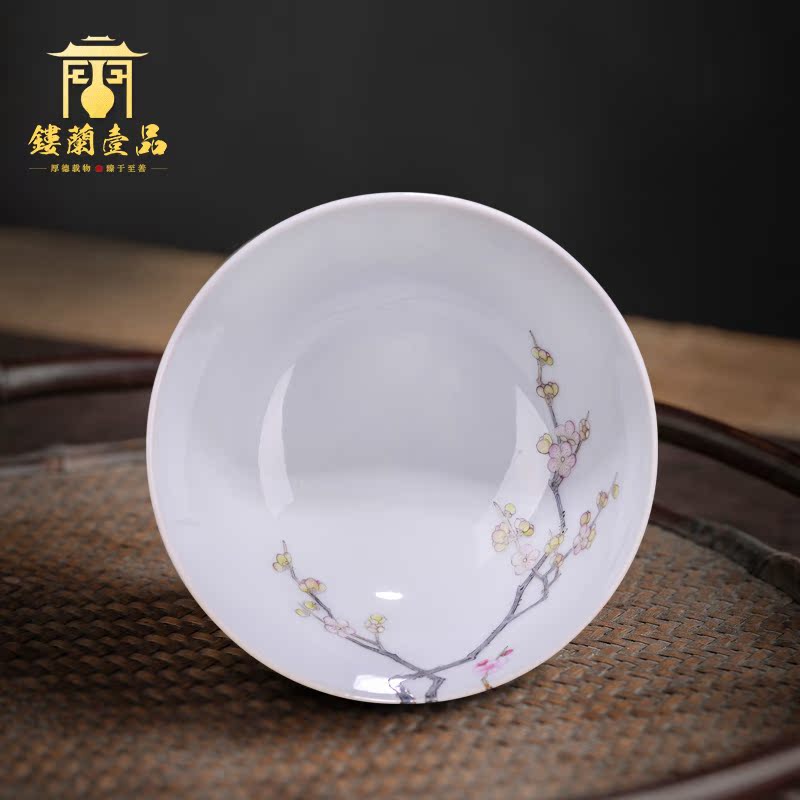 Jingdezhen ceramic pure hand draw pastel name plum large single master cup tea cup household kung fu tea set fragrance - smelling cup