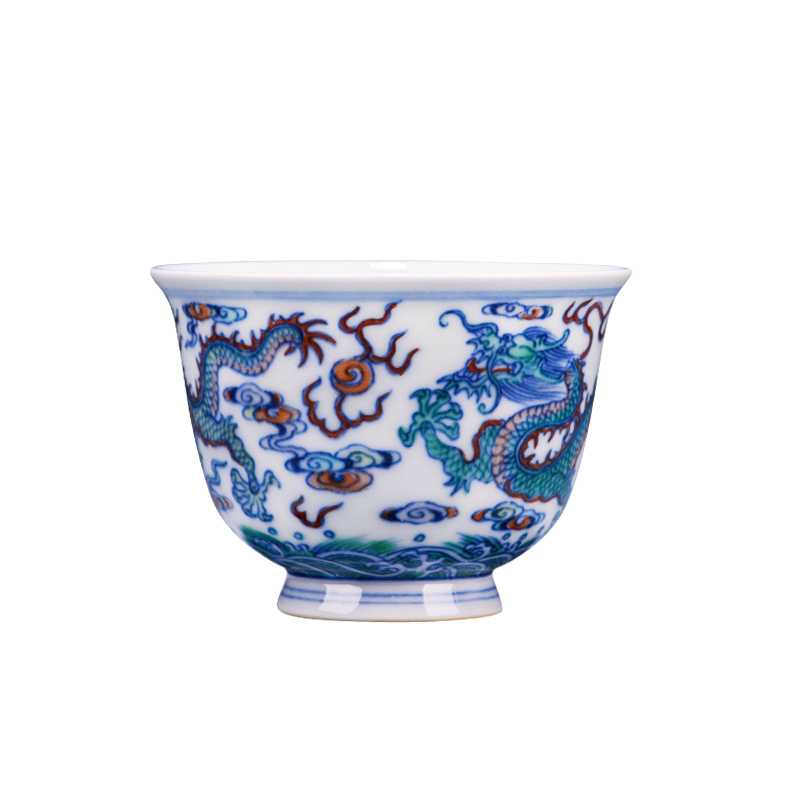 Jingdezhen blue and white color bucket pure hand - made ceramic dragon playing beads bell cup master cup tea tea cups