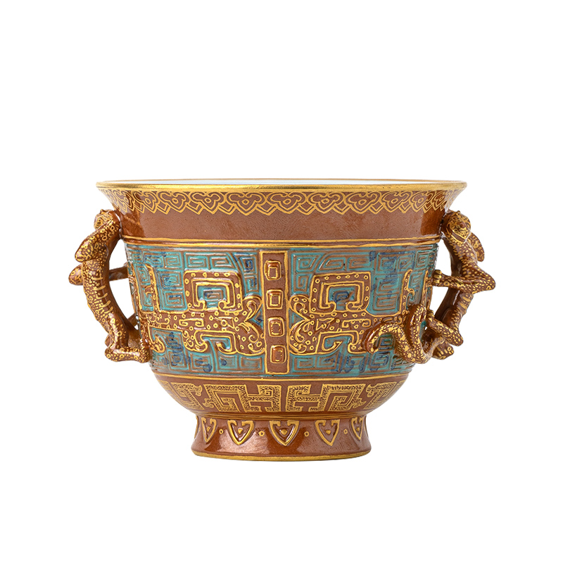 Jingdezhen ceramics by hand bronze glaze carving paint master of kung fu tea cup household single cup large bowl