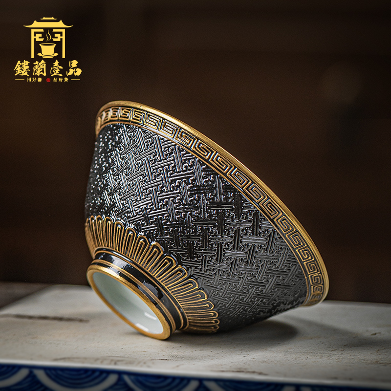 Jingdezhen checking ceramic black glaze see hand - cut master of kung fu tea cup home large bowl with single CPU