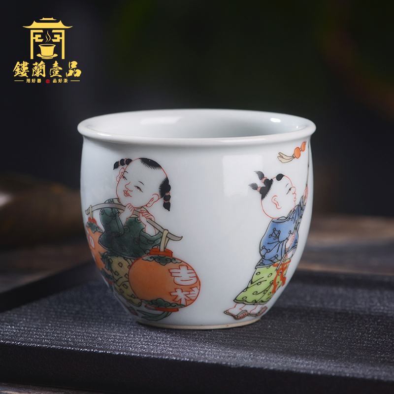 Jingdezhen ceramic luck boy all hand - made colors cylinder cup kunfu tea, tea cup single CPU master CPU