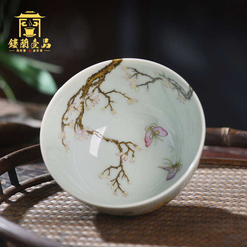 All hand - made pastel national color peony masters cup of jingdezhen ceramics from kung fu tea, large single cup tea cup