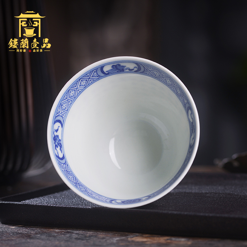 Art home benevolence blue auspicious by master cup of jingdezhen ceramic hand - made all single CPU kung fu tea set personal tea cup
