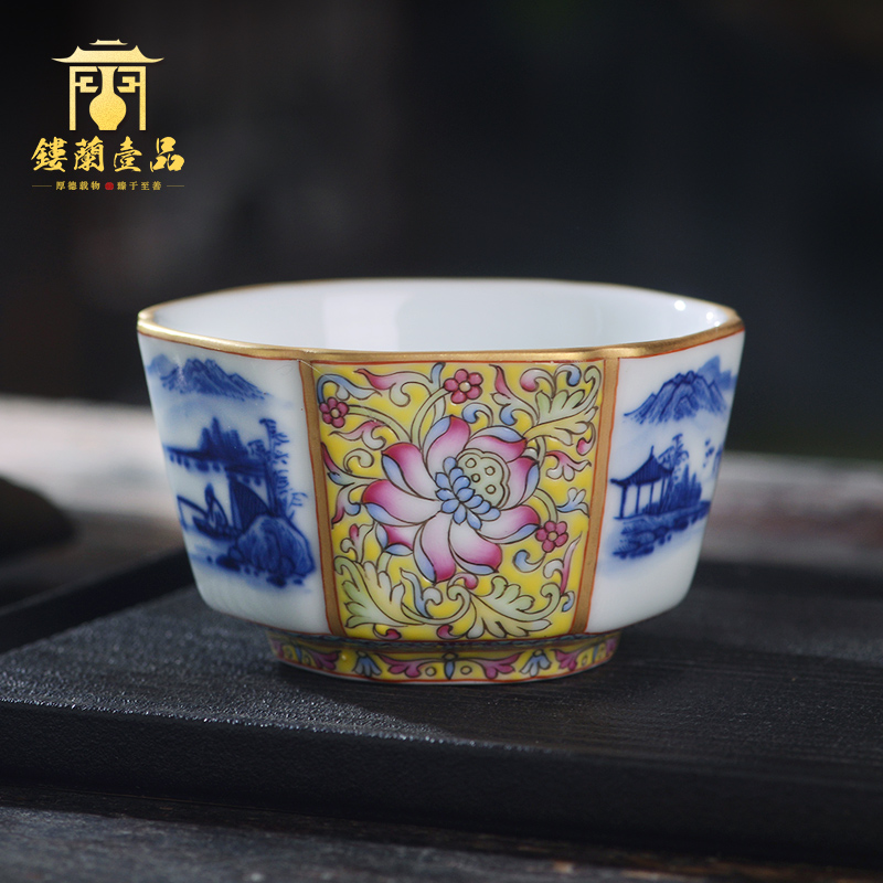 All hand - made colored enamel porcelain of jingdezhen ceramics landscape master cup kunfu tea, tea cup of individual single CPU