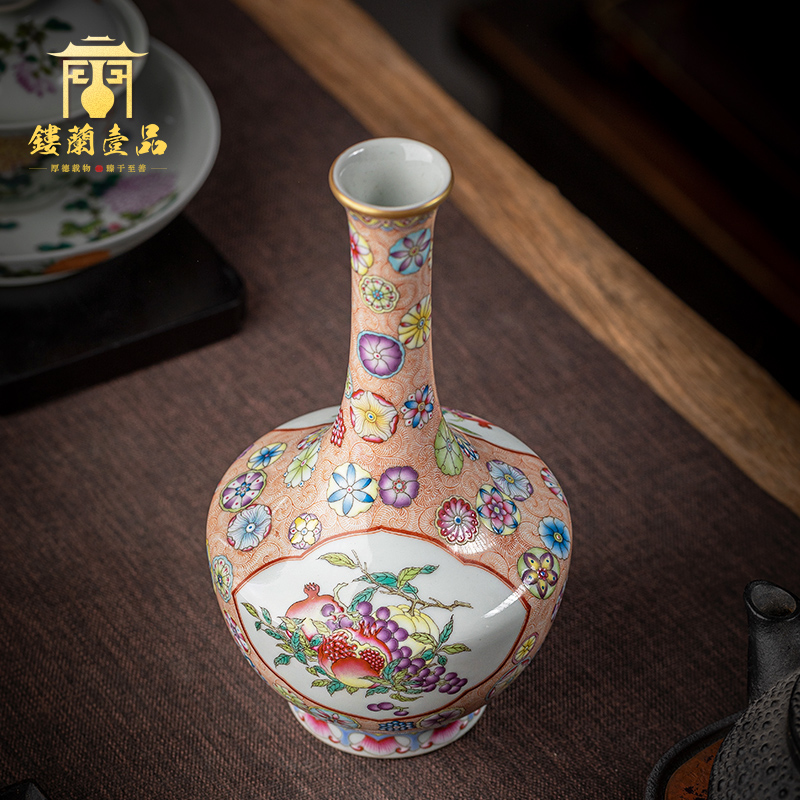 Jingdezhen ceramic all hand colored enamel ball flower tea tea pet bottles household floret bottle decoration bottle furnishing articles