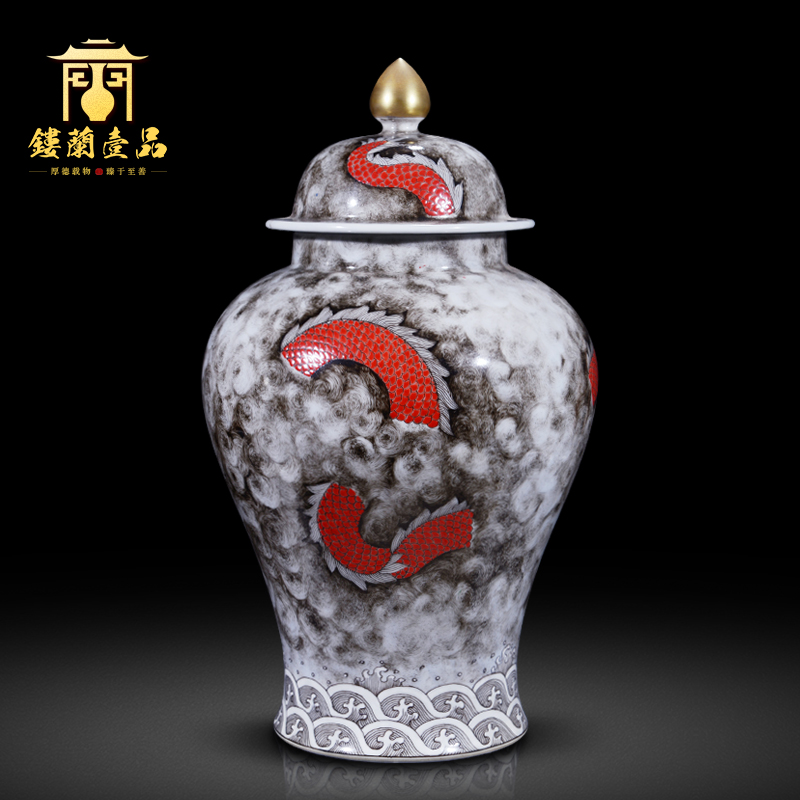 Jingdezhen ceramic hand - made all ink dragon grain to the general pot of new Chinese style household storage tank receives caddy fixings furnishing articles