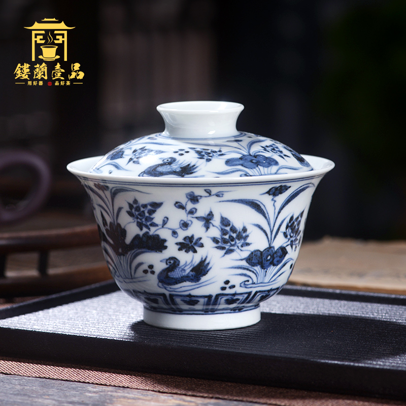 Jingdezhen ceramic hand - made maintain all blue auspicious pattern only two to three tureen large domestic cups tea bowls