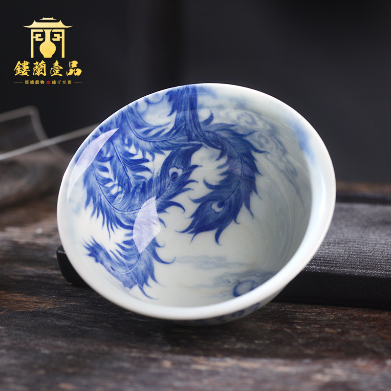 Art home benevolence blue red phoenix in morning lines master cup of jingdezhen ceramic hand - made all single CPU kung fu tea set personal tea cup
