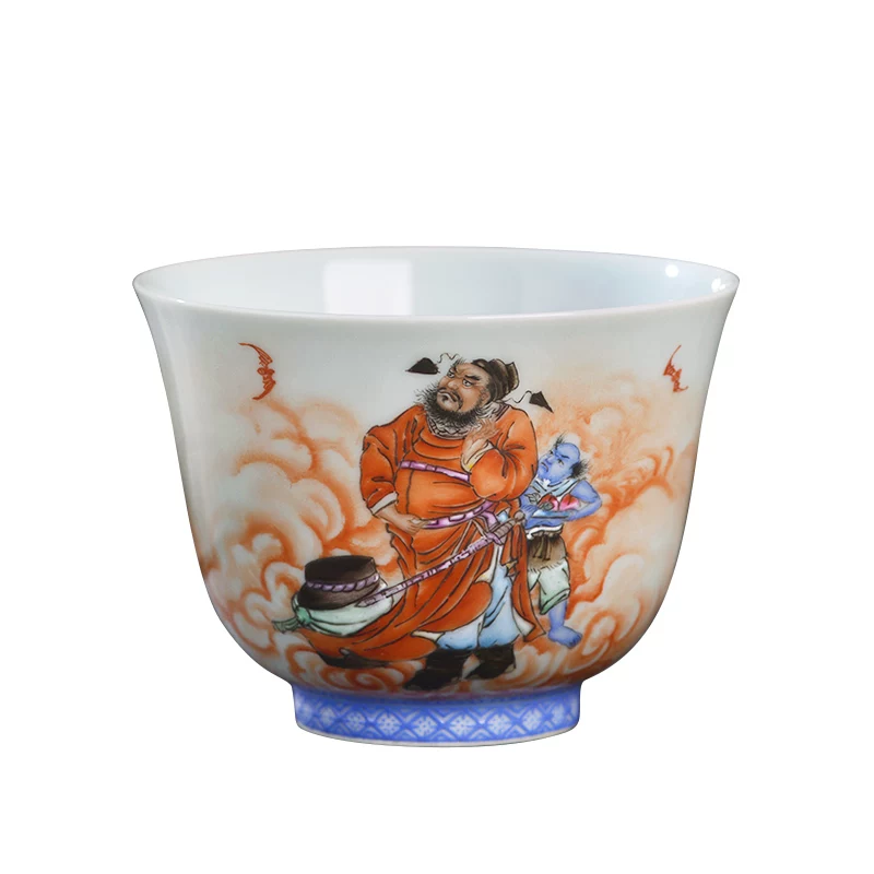 Посудa из Jingdezhen: полностью расписной пастельный Zhong Kui, оформленный мастер, чайная чашка для кунг-фу набора, большая личная единичная чашка