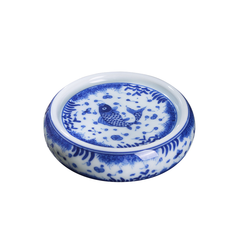 Jingdezhen ceramic algal lines cover all hand - made mackerel tureen Joe green CiHu buy small cup mat cup cup pad