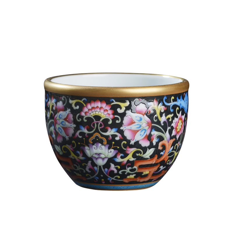 Jingdezhen ceramic hand - made all black enamel bound branch flowers masters cup home kunfu tea, tea cup single CPU